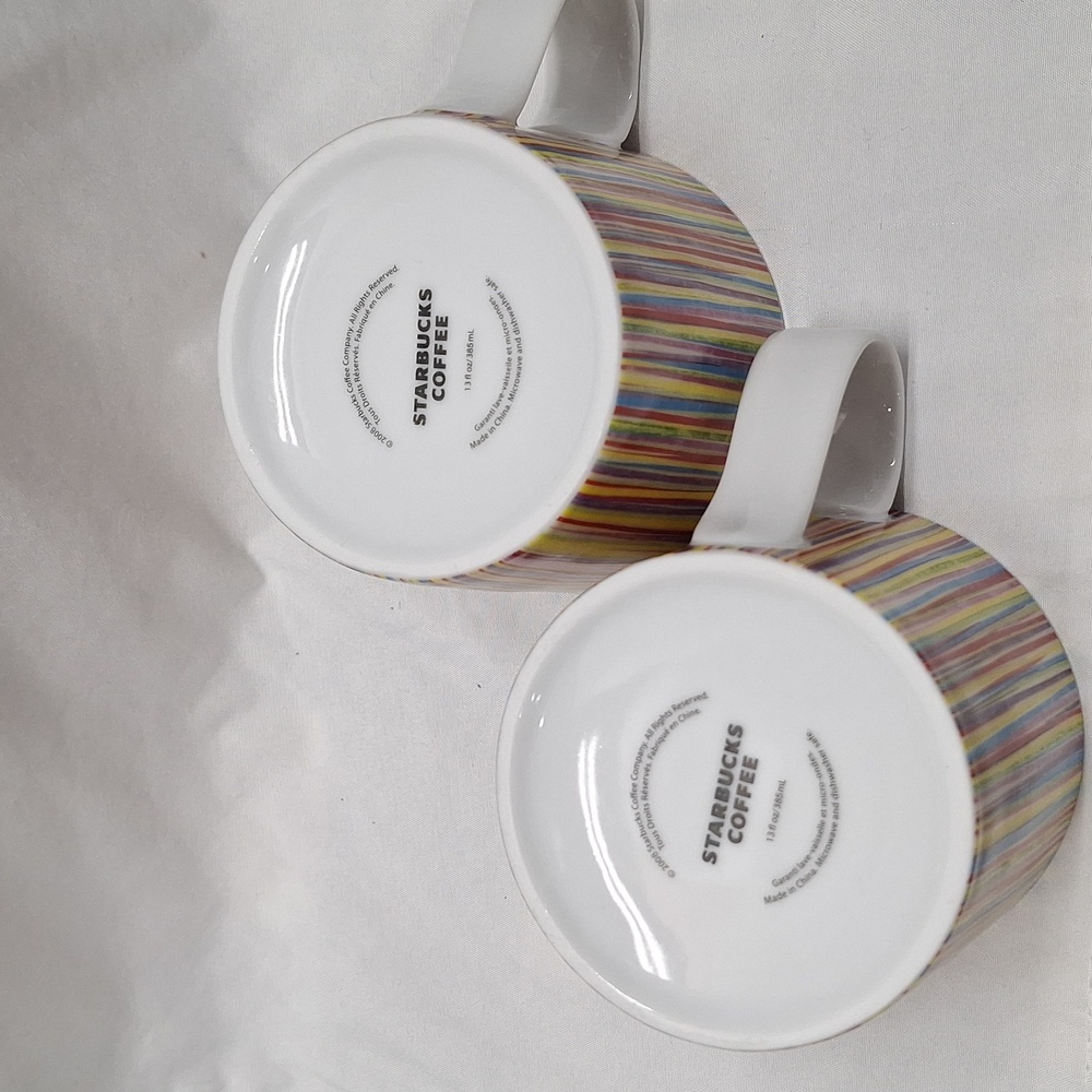 #ABP Starbucks 13fl oz  2008 multi colour rainbow vertical stripes set of 2 - Picture 6 of 9